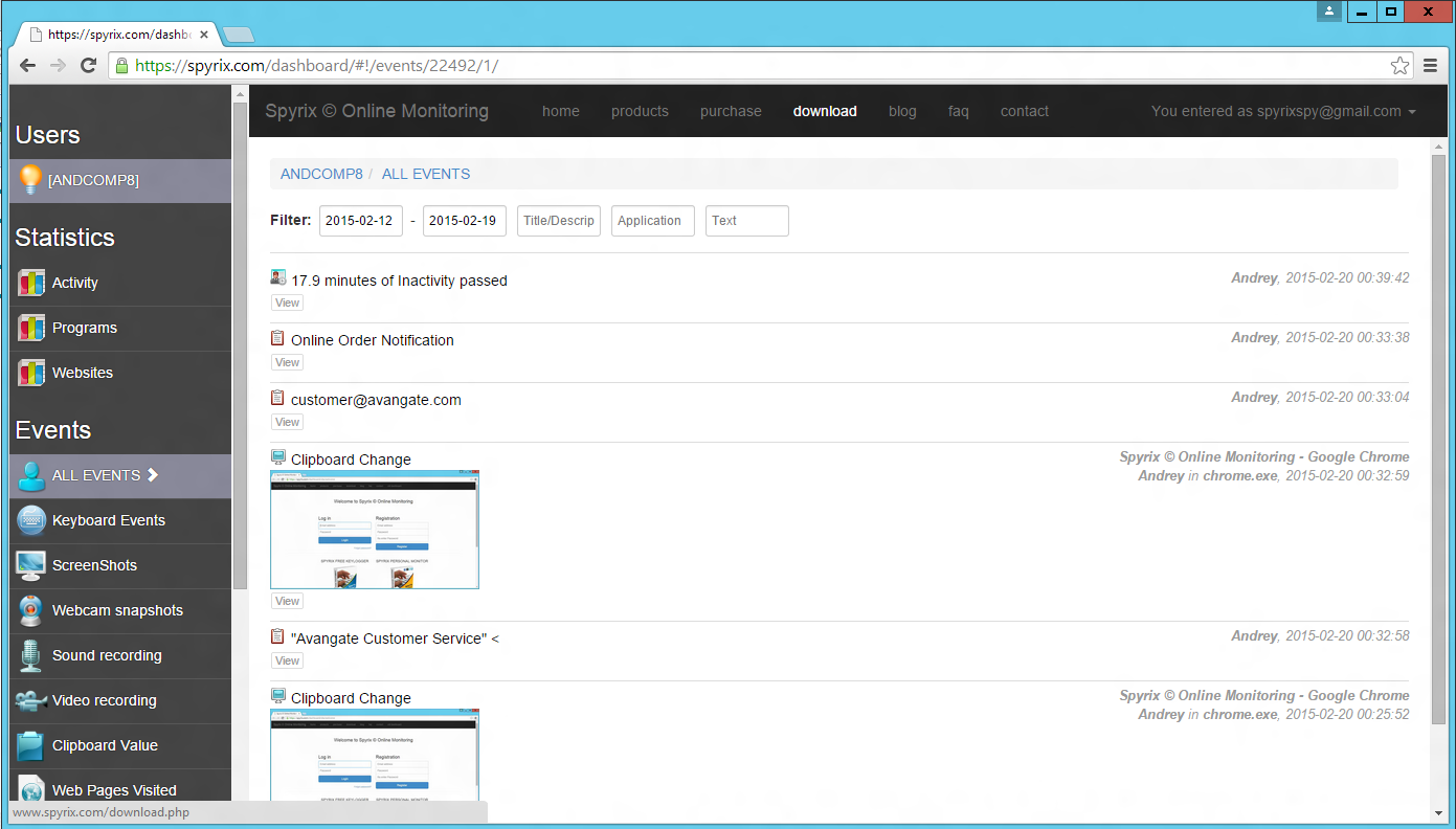 spyrix dashboard