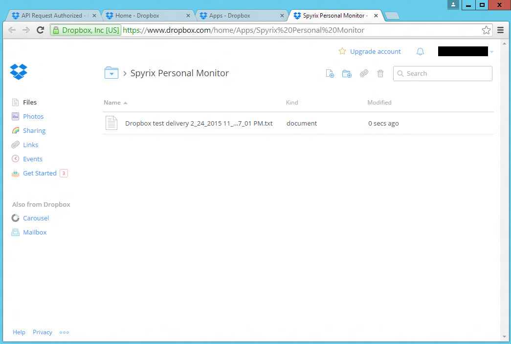 send logs via dropbox