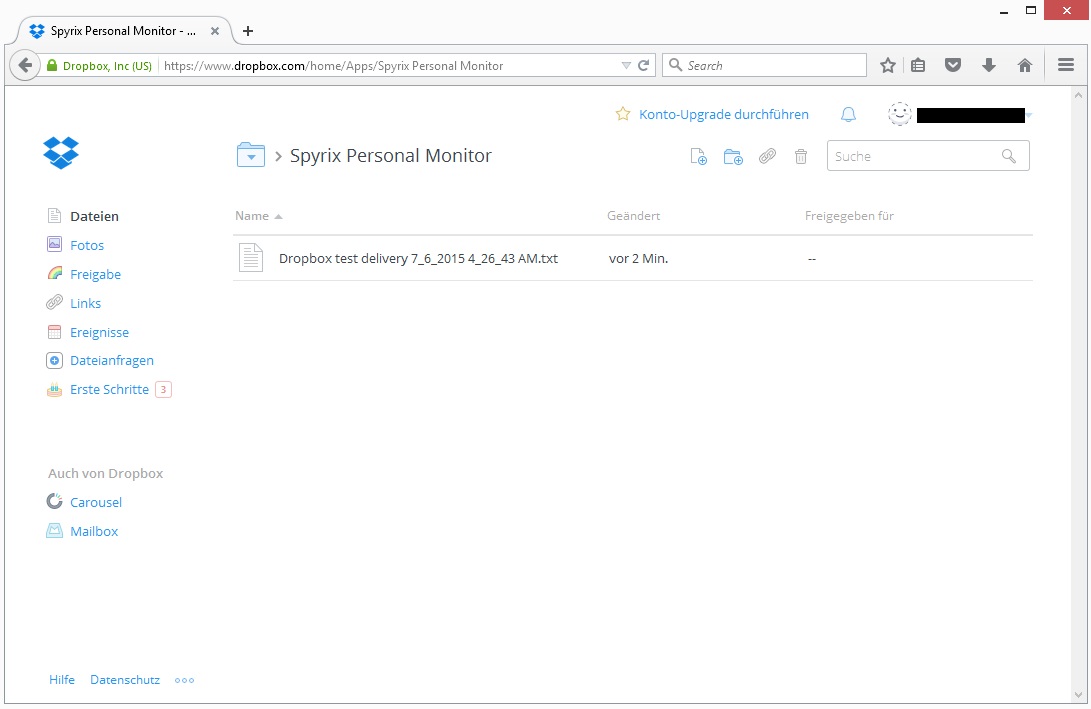 send logs via dropbox