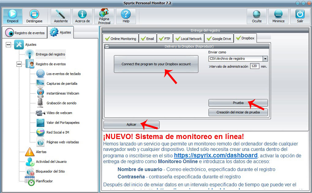 send logs via dropbox