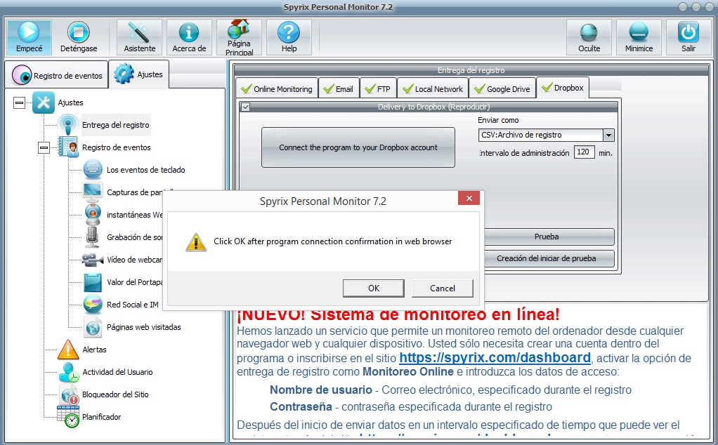 send logs via dropbox
