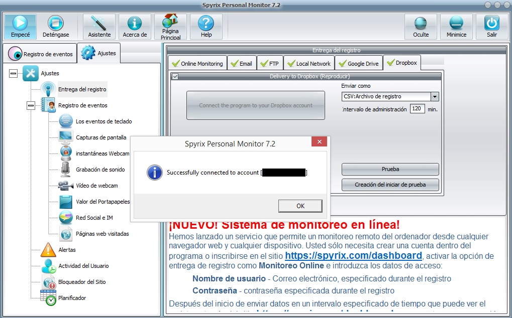 send logs via dropbox