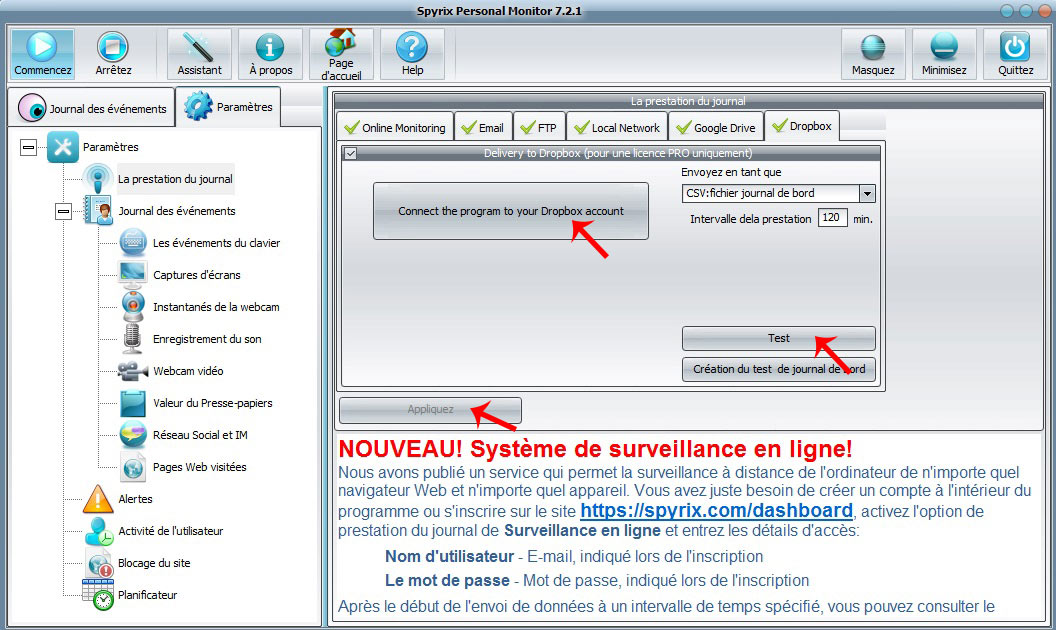 send logs via dropbox