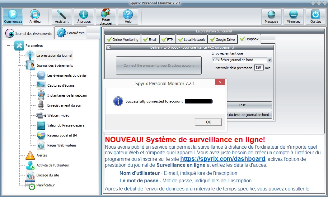 send logs via dropbox