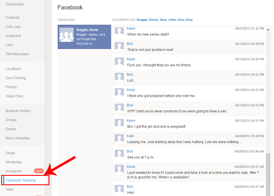 Screenshot of Facebook Messenger activity