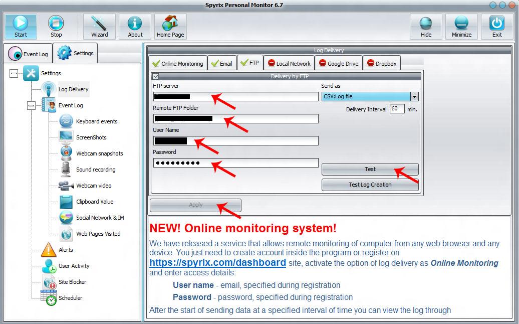 send logs via ftp