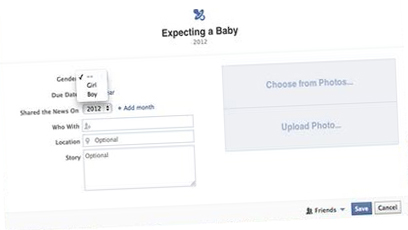 The new add-on to Facebook timeline option: “Expecting Baby”